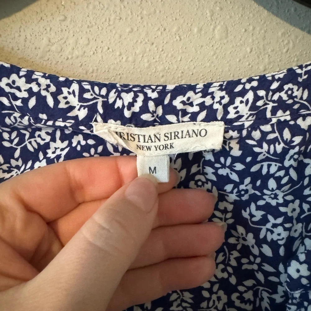 Christian Siriano Floral Blue Blouse Medium - Picture 2 of 4